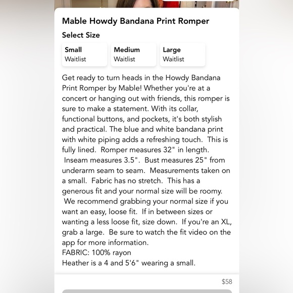 Women's Mable Bandana Print Blue Button Down Romper - Picture 6 of 6